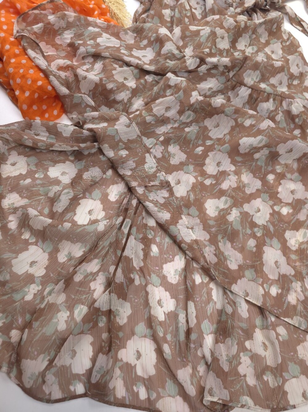 Like New Lauren Conrad Brown Gold Metalic Striped Floral Maxi Dress Sz XXL - Picture 11 of 14